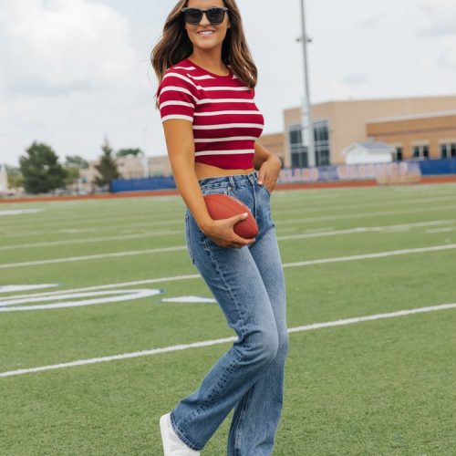 burgundy and white striped cropped sweater 254966