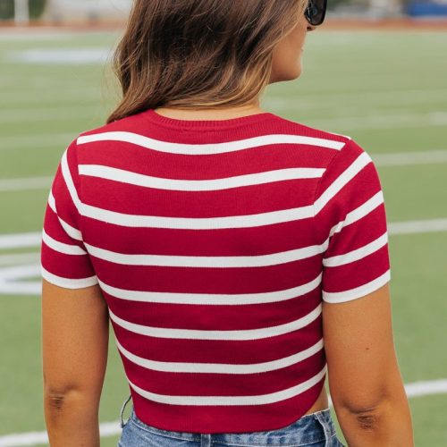 burgundy and white striped cropped sweater 462082