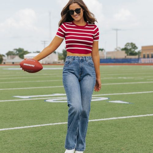 burgundy and white striped cropped sweater 657716