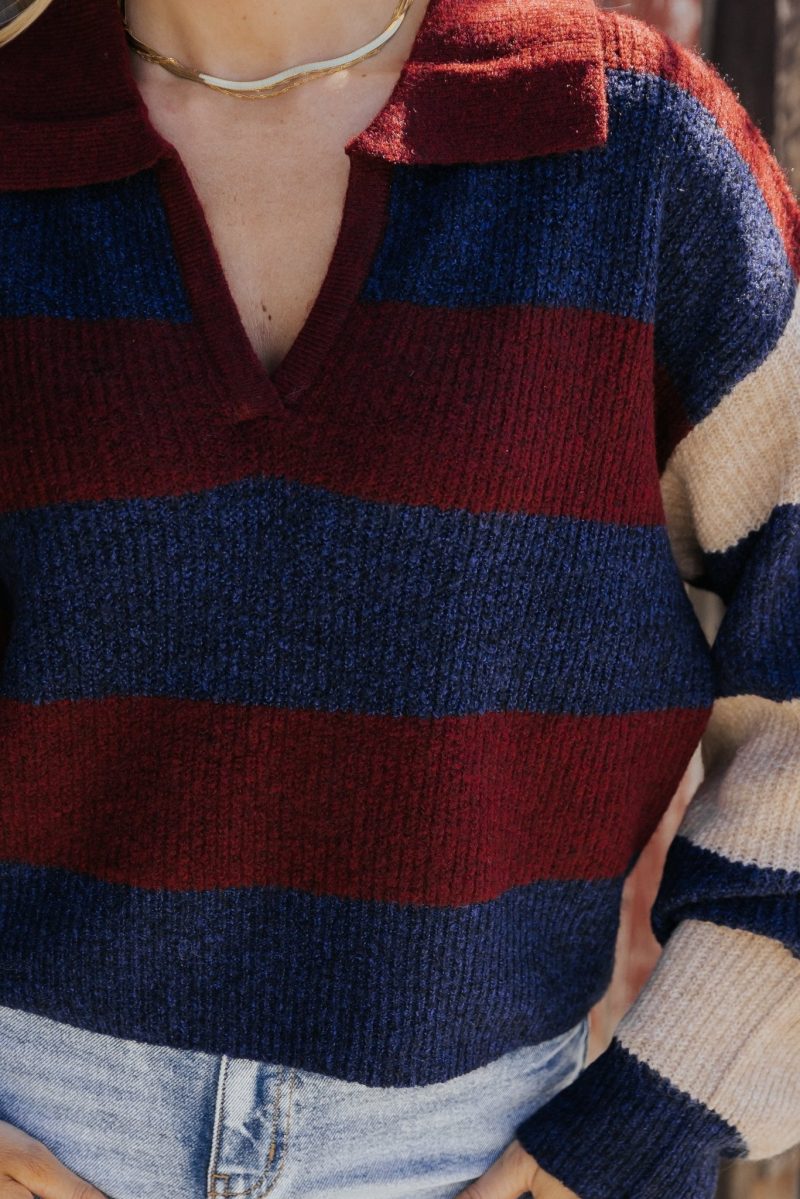 burgundy multi striped pullover sweater 179689