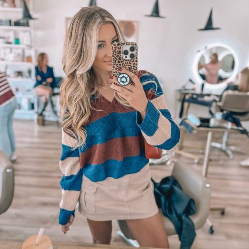 burgundy multi striped pullover sweater 270408