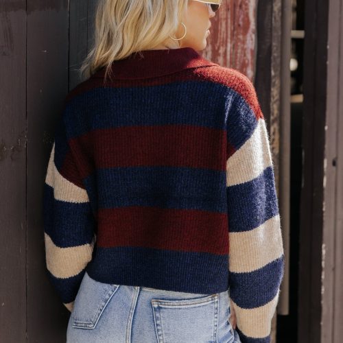 burgundy multi striped pullover sweater 448693