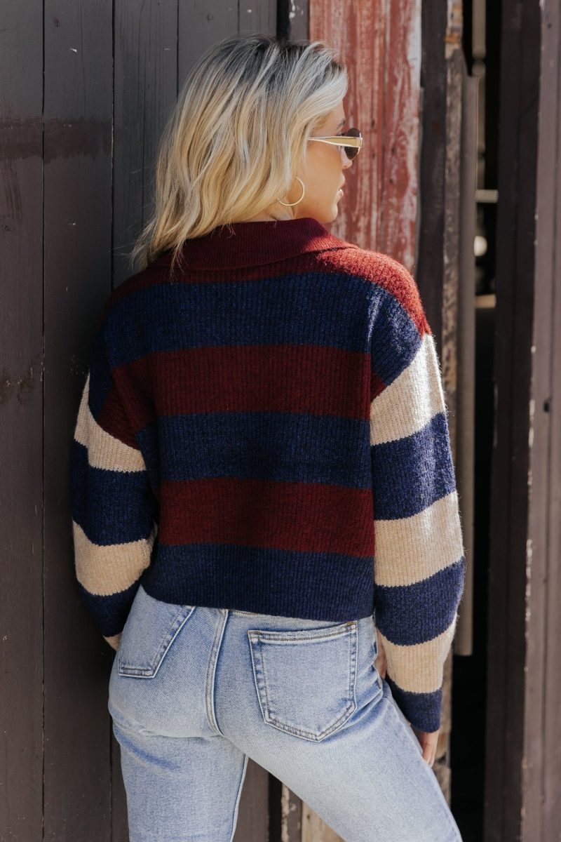 burgundy multi striped pullover sweater 448693