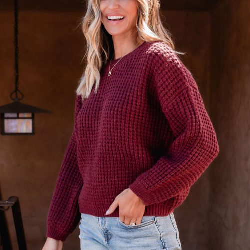 burgundy ribbed waffle knit sweater 197479