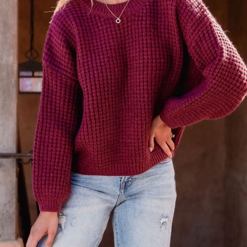 burgundy ribbed waffle knit sweater 757261