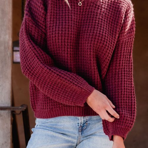 burgundy ribbed waffle knit sweater 929806