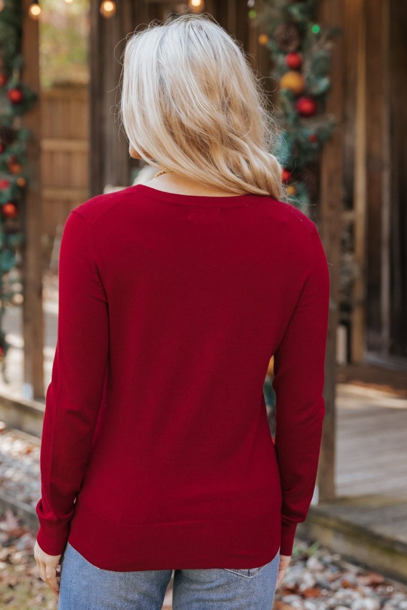 burgundy soft v neck sweater 650479