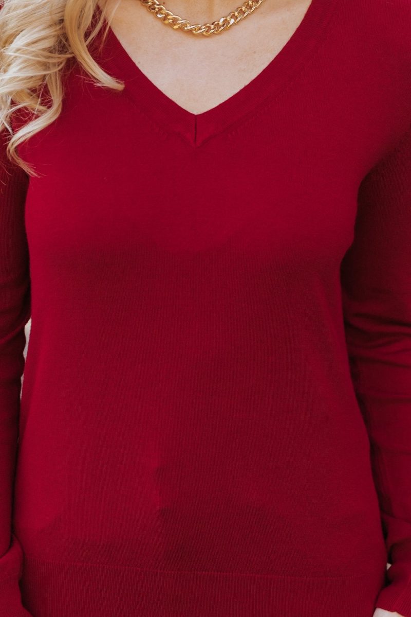 burgundy soft v neck sweater 813644