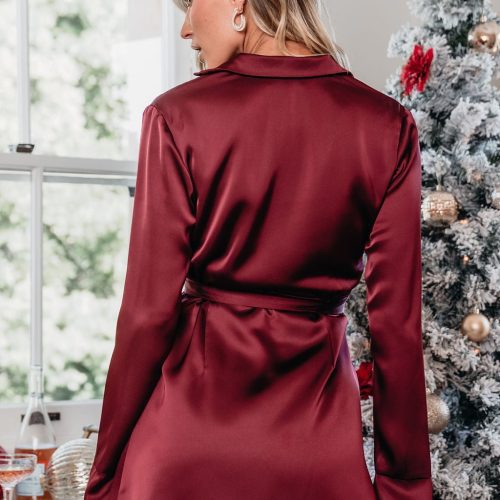 burgundy wrap satin mini dress 411956