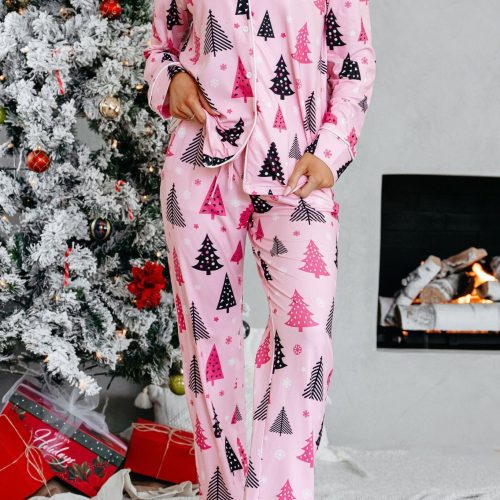 buttery soft pink christmas tree pajama set 146059