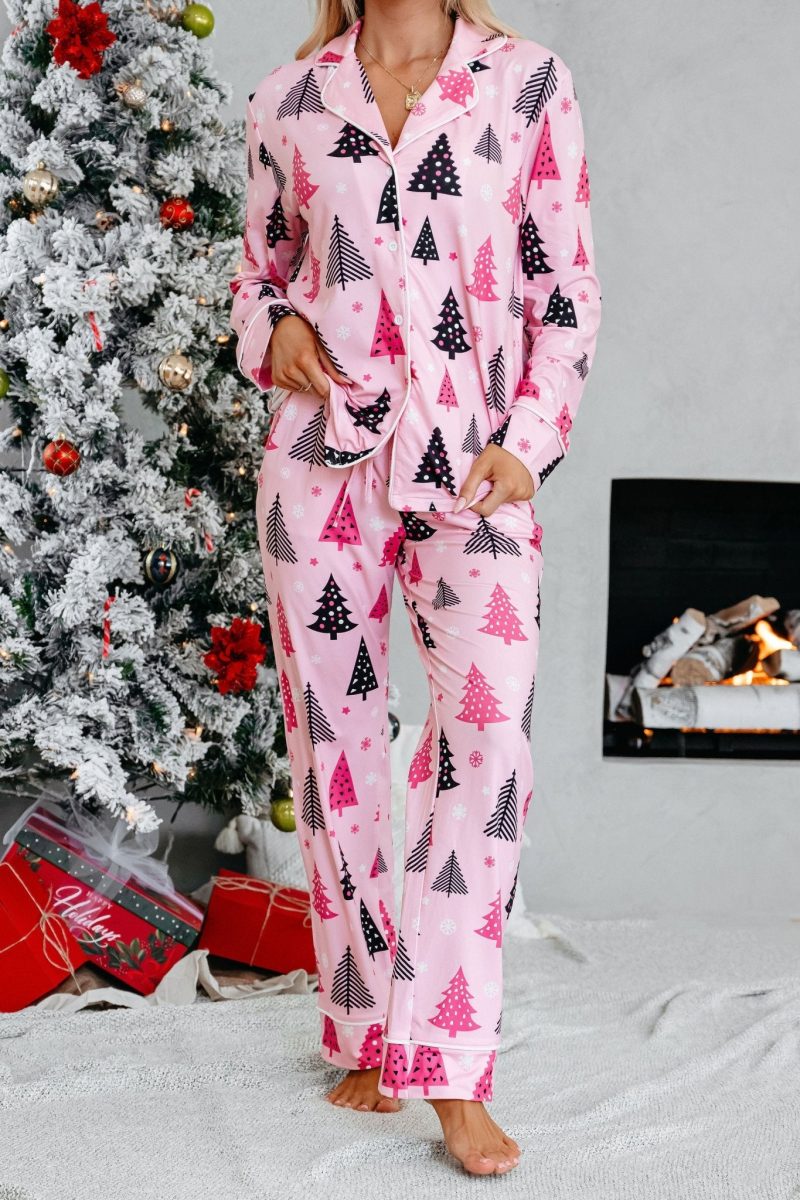 buttery soft pink christmas tree pajama set 146059