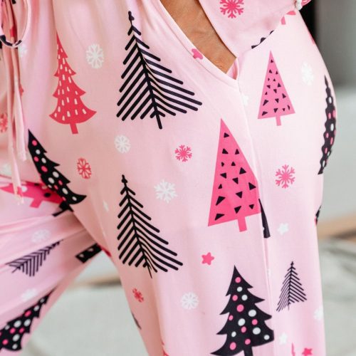 buttery soft pink christmas tree pajama set 612978