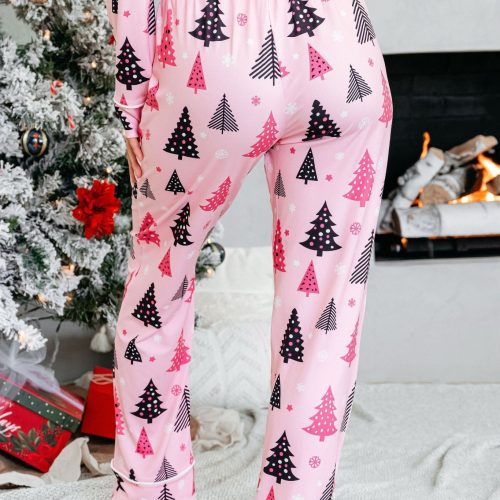 buttery soft pink christmas tree pajama set 710155