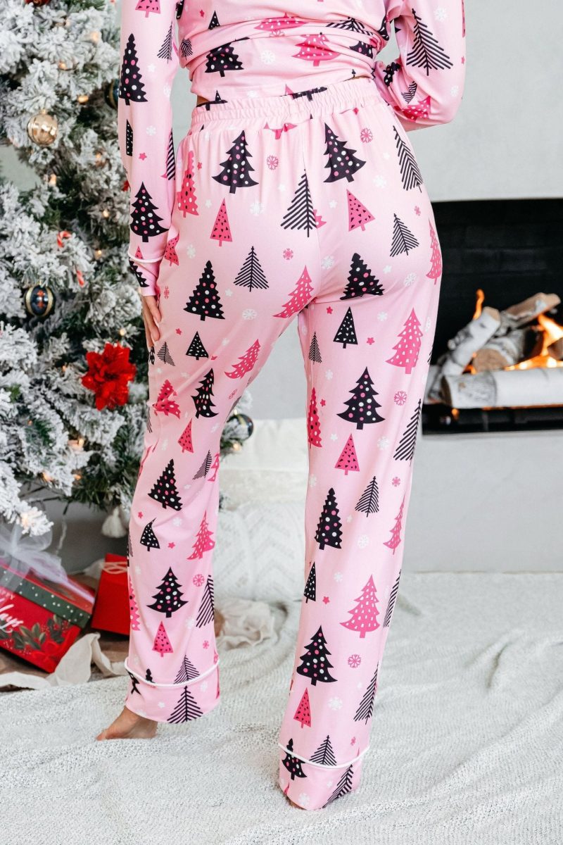 buttery soft pink christmas tree pajama set 710155