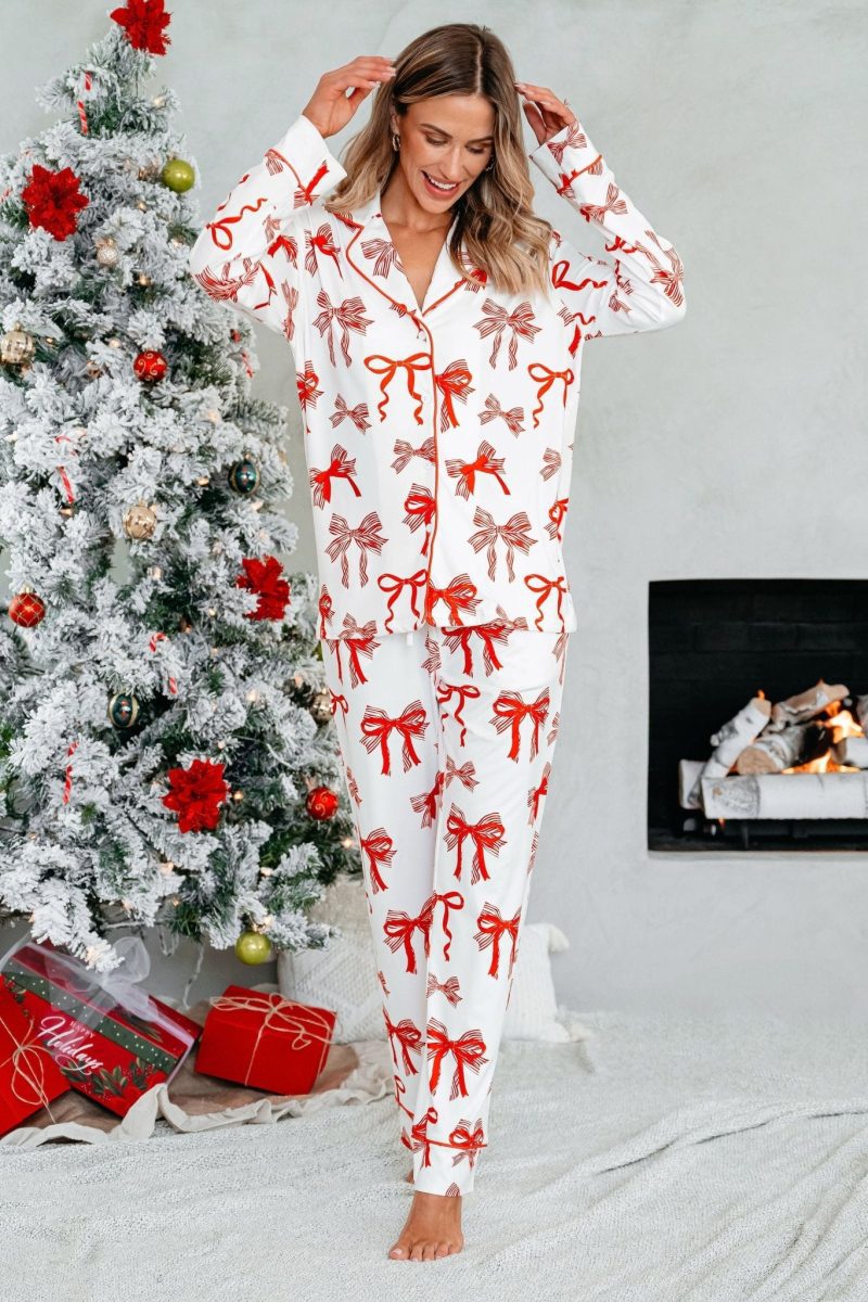 buttery soft red bow print pajama set 107659