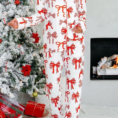 buttery soft red bow print pajama set 278989