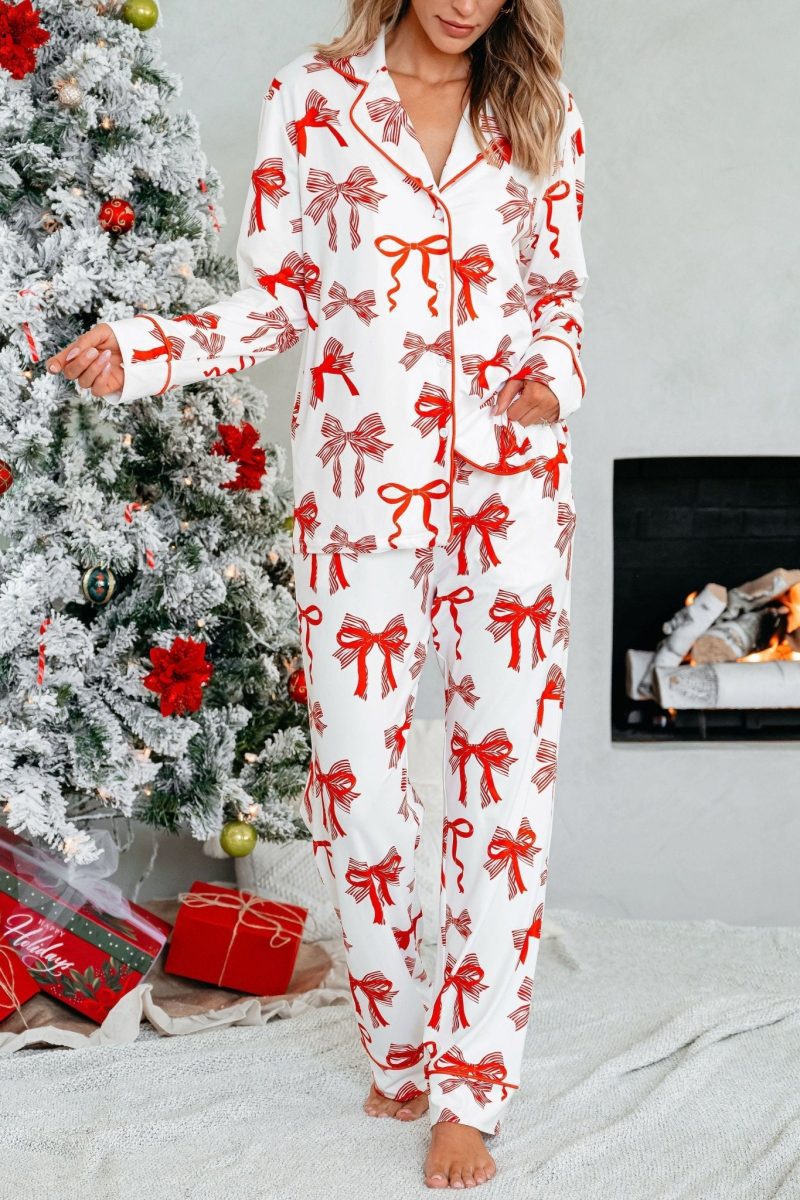 buttery soft red bow print pajama set 278989