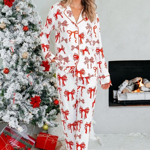 buttery soft red bow print pajama set 429565