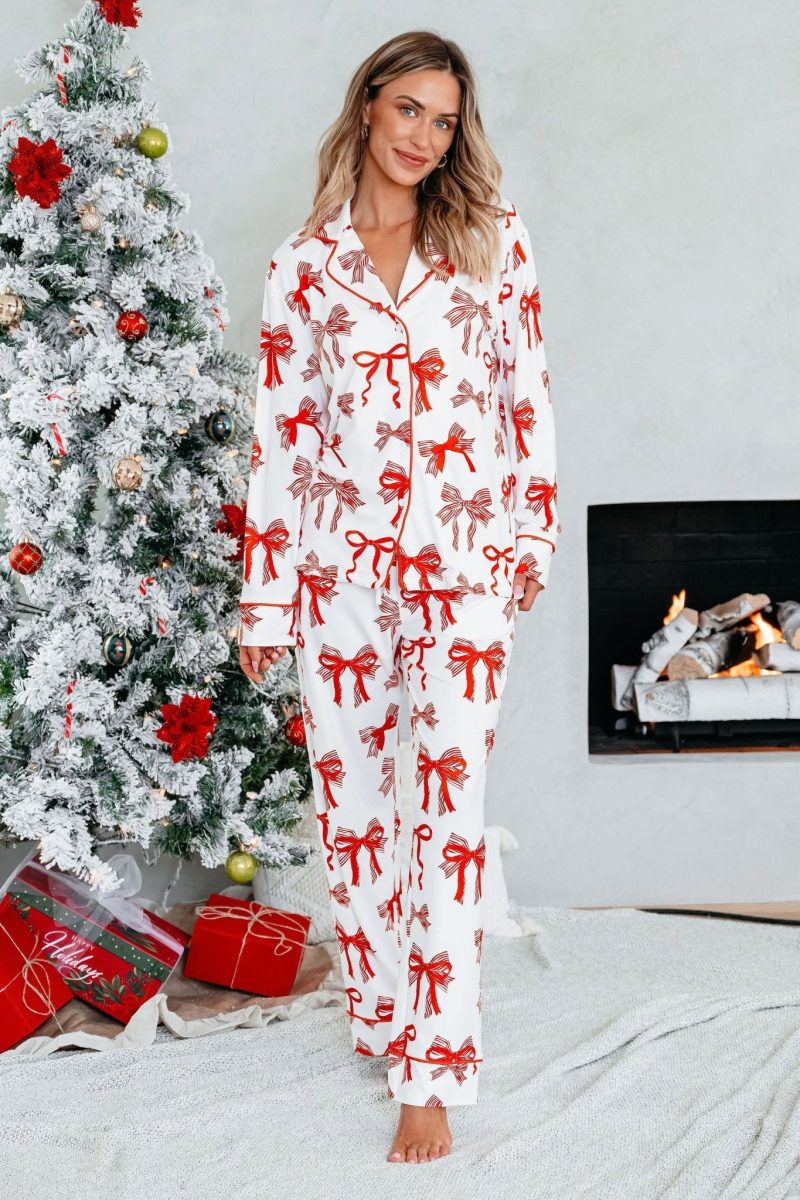 buttery soft red bow print pajama set 795907