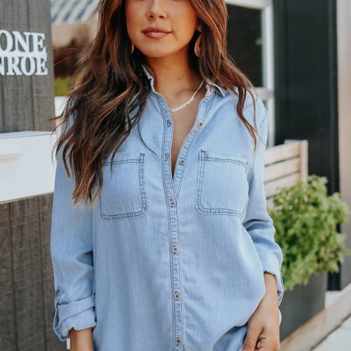 button down light wash chambray top 392831