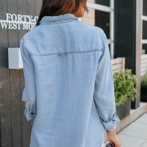 button down light wash chambray top 772660