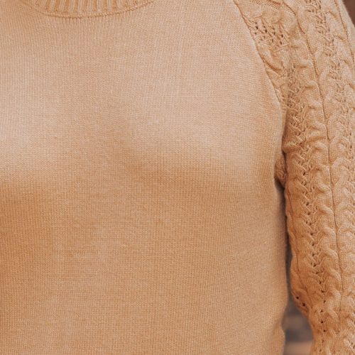 camel cable knit sleeve turtleneck sweater 595403