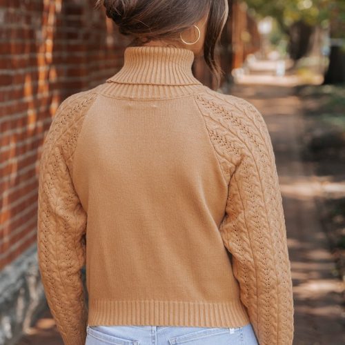 camel cable knit sleeve turtleneck sweater 677047