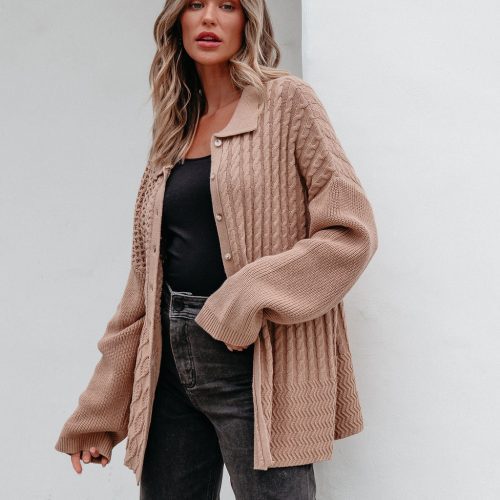 camel cable knit sweater cardigan 107677