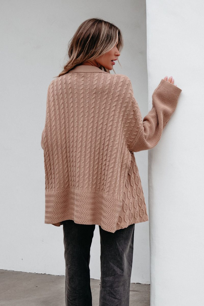 camel cable knit sweater cardigan 322850