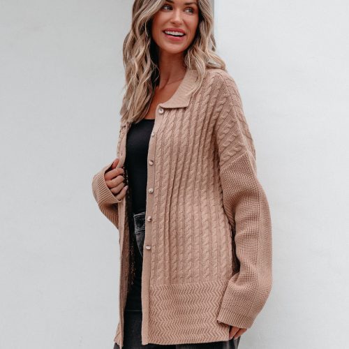 camel cable knit sweater cardigan 374846