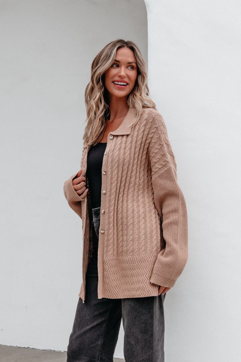 camel cable knit sweater cardigan 374846