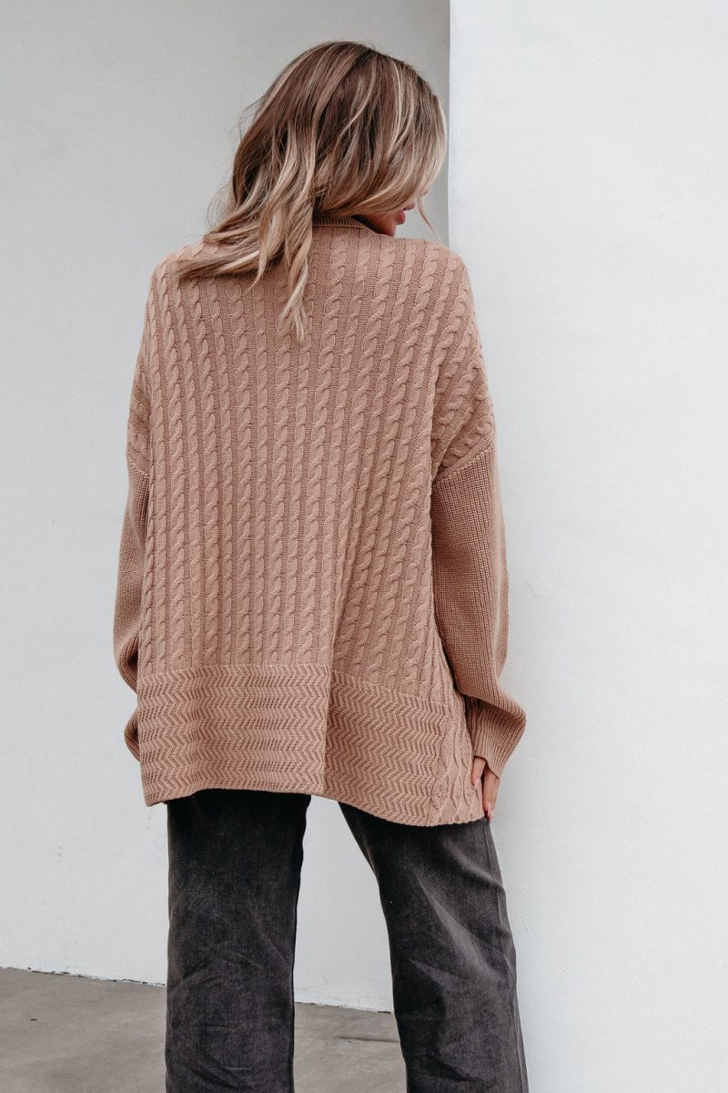 camel cable knit sweater cardigan 640516