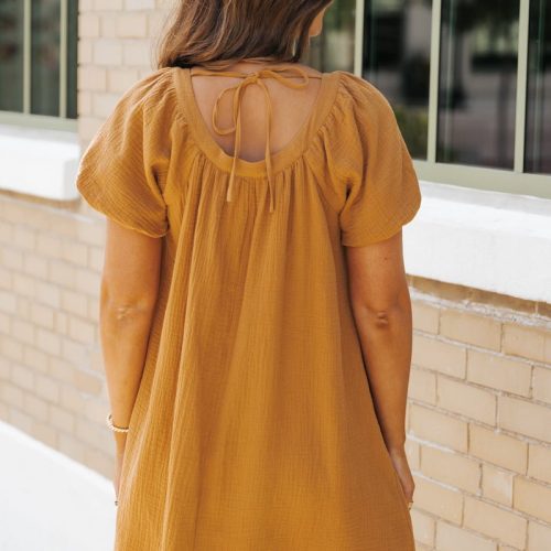 camel puff sleeve button down mini dress 487225