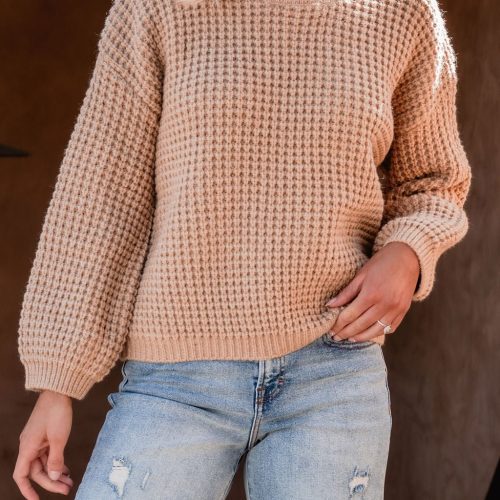 camel ribbed waffle knit sweater 352033