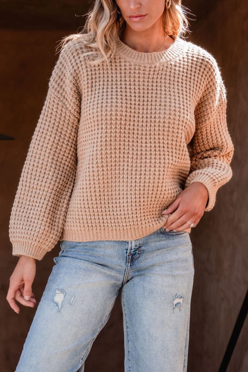 camel ribbed waffle knit sweater 352033