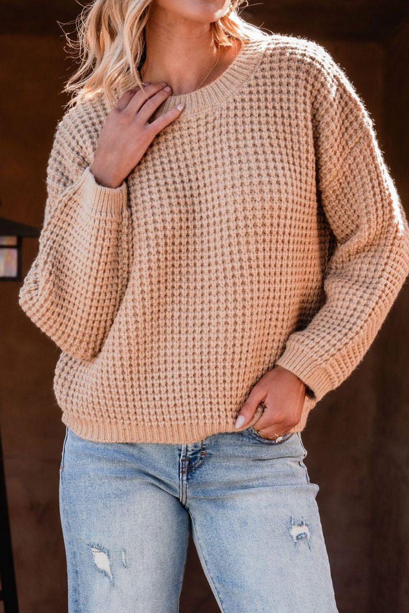 camel ribbed waffle knit sweater 440468