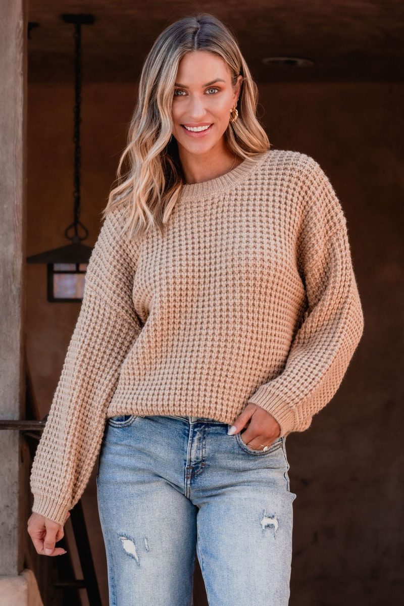 camel ribbed waffle knit sweater 441404