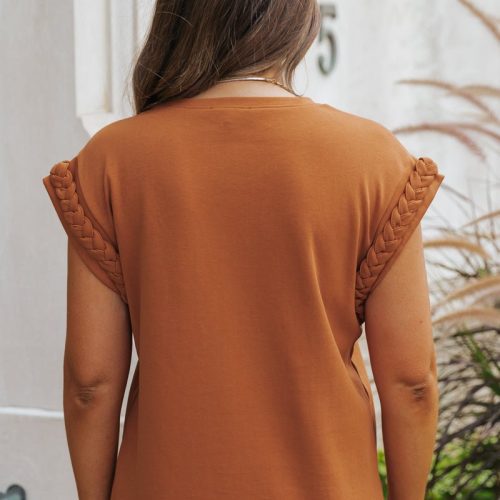 cap sleeve braided detail top camel 521717