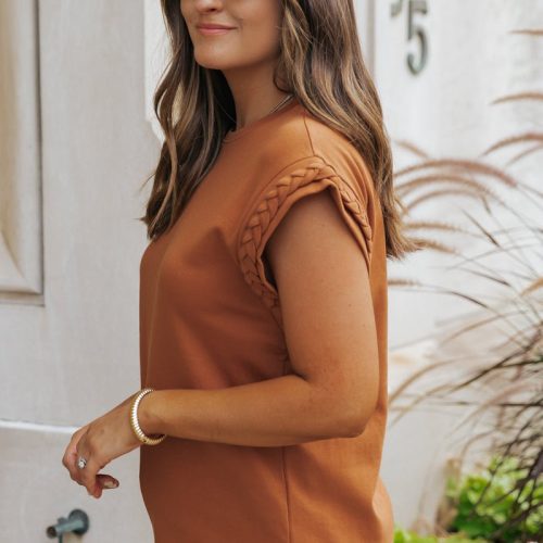 cap sleeve braided detail top camel 898010