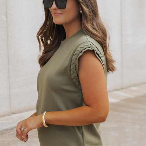 cap sleeve braided detail top olive 158830