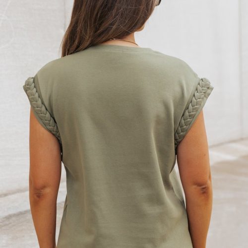 cap sleeve braided detail top olive 426768