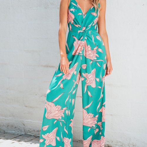 caribbean green floral print jumpsuit 135107