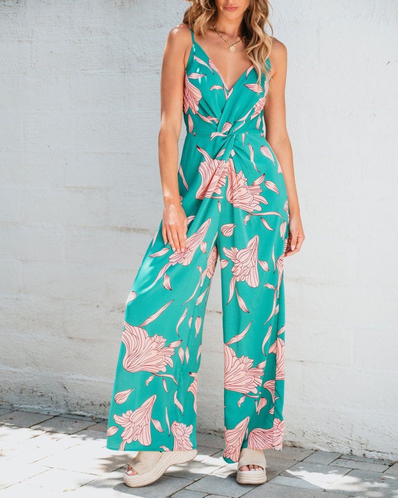 caribbean green floral print jumpsuit 135107