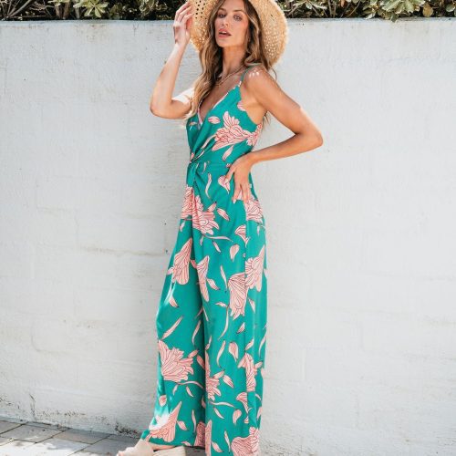 caribbean green floral print jumpsuit 290799