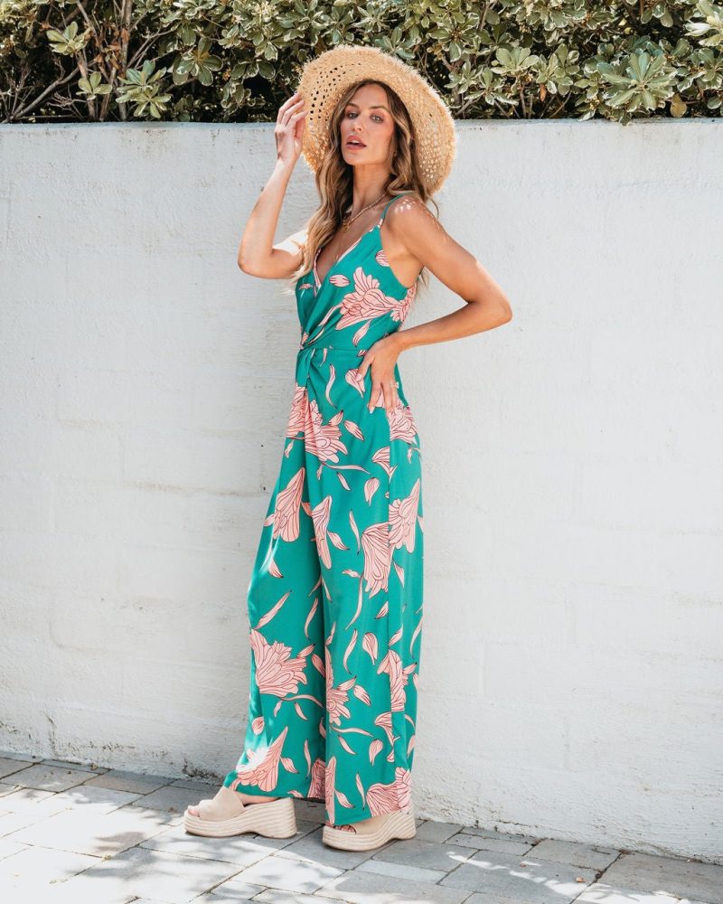 caribbean green floral print jumpsuit 290799