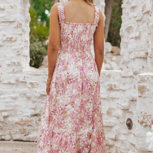 caribbean pink floral smocked maxi dress 588994