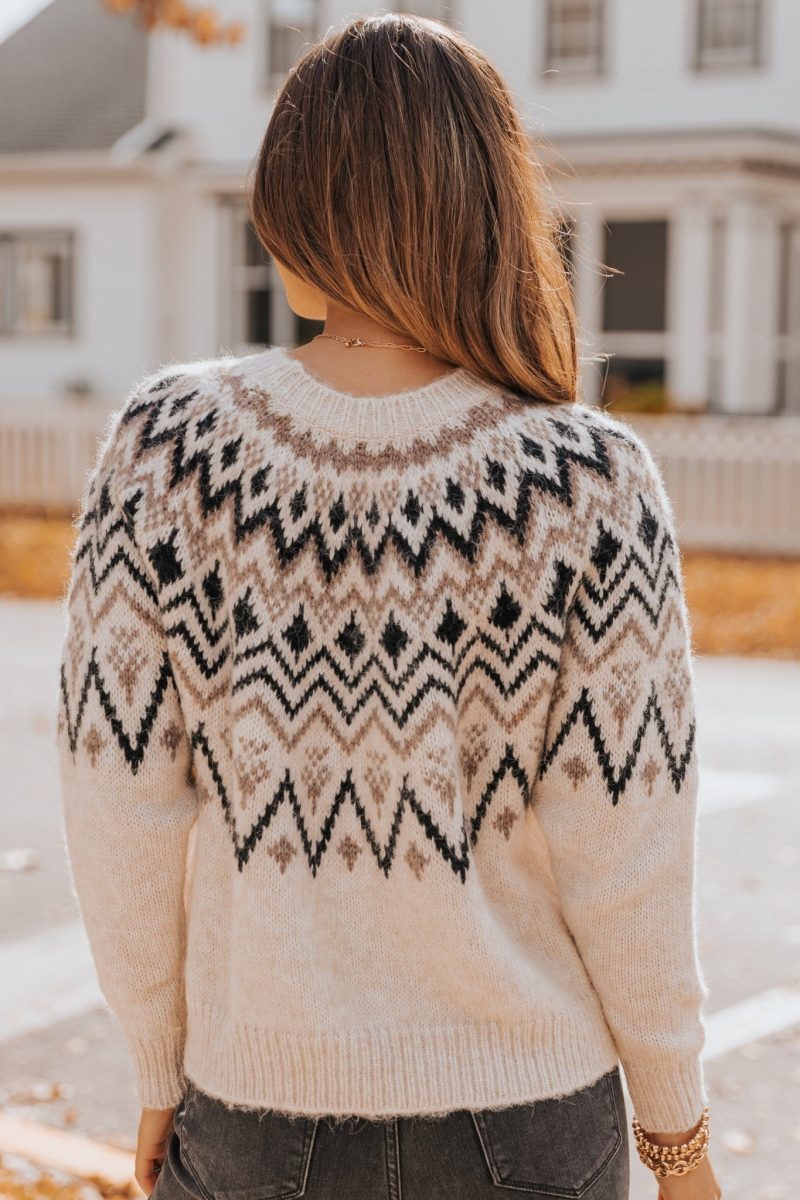 carolina beige fair isle crewneck sweater 404012