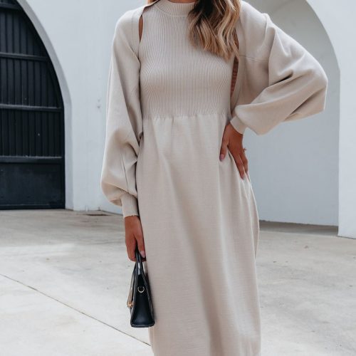 champagne sweater dress cardigan set 712648