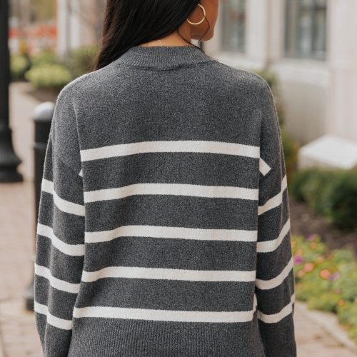 charcoal and cream striped pullover sweater 145489