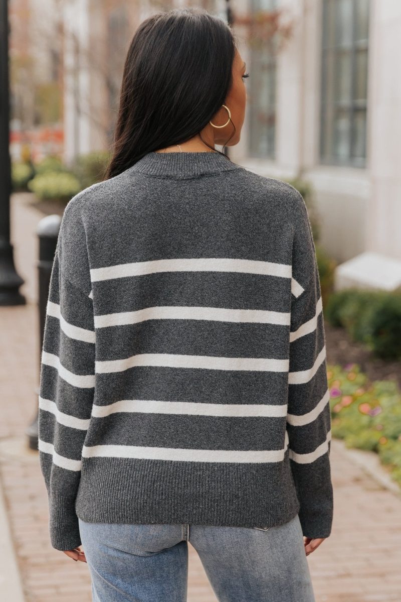 charcoal and cream striped pullover sweater 145489